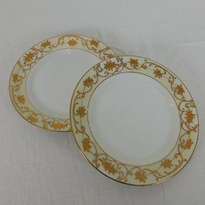 Lot 2 Antique Nippon Spoke Mark Hand Paint Bread Butter Plate Gold White Yellow